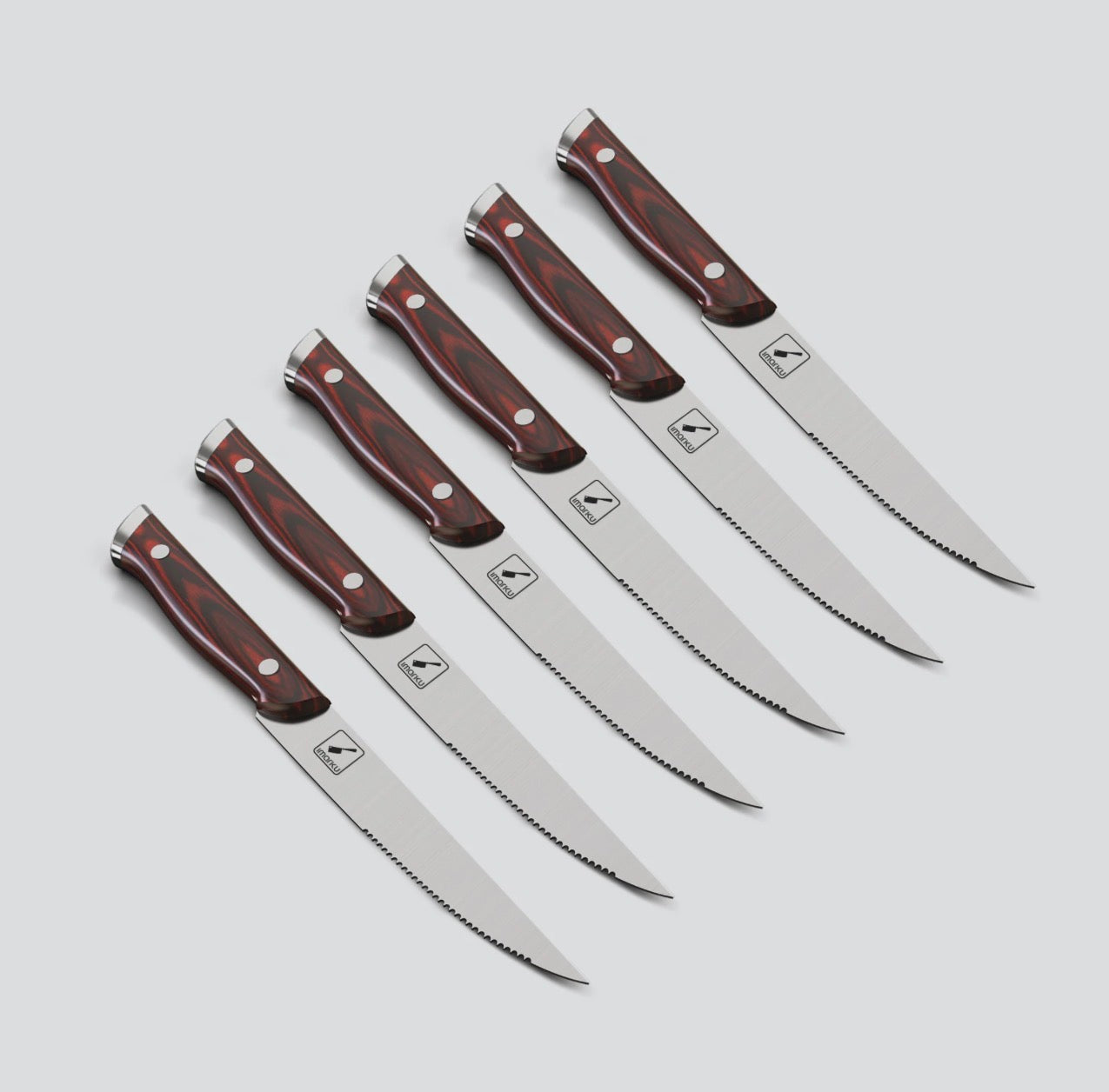 Set 6 Cuchillos Profesionales para Steak - Acero Inoxidable con Mango de Madera