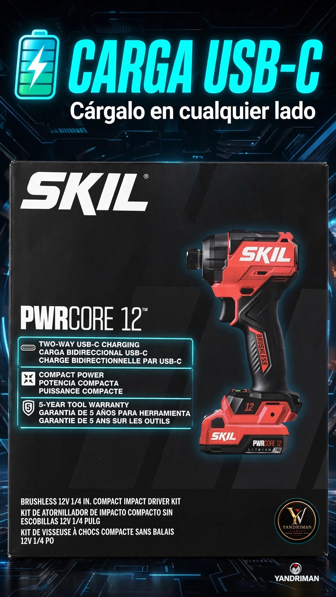 SKIL PWRCORE 12 Brushless 12V 1/4" Compact Impact Driver Kit